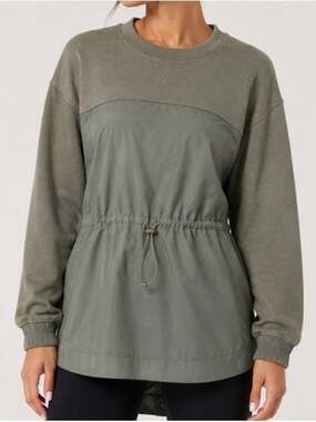 Athleta Cinch Waist Tunic Sweatshirt | Olive Green Small